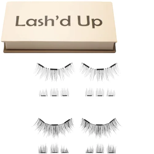 Lash'd Up (2 pares) pestañas magnéticas duales, pestañas completas de aspecto natural con anclas, no necesita forro magnético (el dúo natural, 3 kit