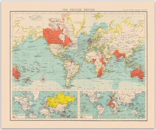 Póster de mapa vintage del Imperio británico/famosa impresión artística del mapa británico para decoración de pared, póster histórico y vintage para