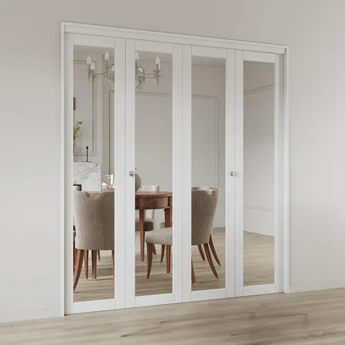 Miniatura 2 de Puertas plegables, puerta de espejo de 72 x 80 pulgadas con perilla y kit de herrajes (doble 36 pulgadas), puerta interior plegable