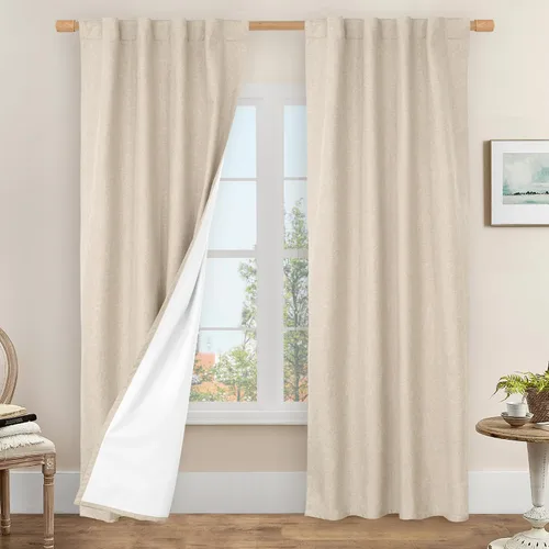 Miniatura 131 de LAMIT Cortinas de lino natural 100 % opacas para ventana, para dormitorio, 45 pulgadas, cortinas térmicas con textura de lino estilo granja