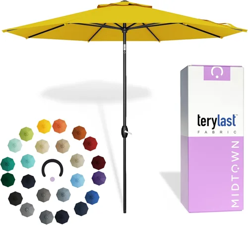 Miniatura 41 de Midtown Umbrellas 10 años sin decoloración, 6 pies, tela de poliéster roja a prueba de rayos UV, sombrilla para patio al aire libre, marco
