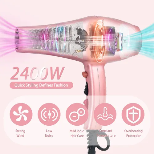 Miniatura 2 de Secador de Pelo, Secador Iónico Profesional con Difusor para Cabello Rizado, 2400W Potente Secador de Pelo de Secado Rápido para Mujeres y Hombres