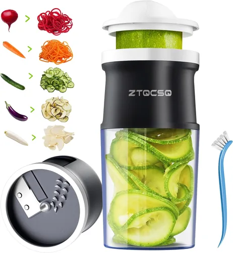 Miniatura 8 de Cortador espiralizador de verduras 4 en 1, grosor ajustable de 0.000-0.118 in, espiralizador de calabacín para preparar fideos vegetarianos