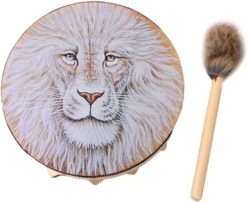 Tambor de chamán león con diseño de tambor etéreo hecho a mano, tambor chamánico siberiano, batería de música para el hogar, adorno con palillo de