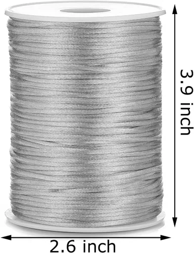 Miniatura 3 de Cable de nailon satinado de 0.079 in x 100 yardas, cola de ratón, nudo chino, cable Kumihimo (gris plateado)