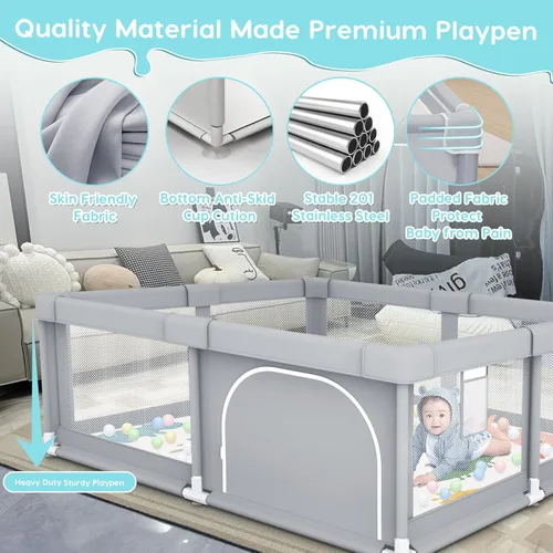 Miniatura 7 de Fshibila Corralito para bebés con alfombra, corralitos para bebés y niños pequeños, corralito de juego BabyFence para interiores y exteriores, patio