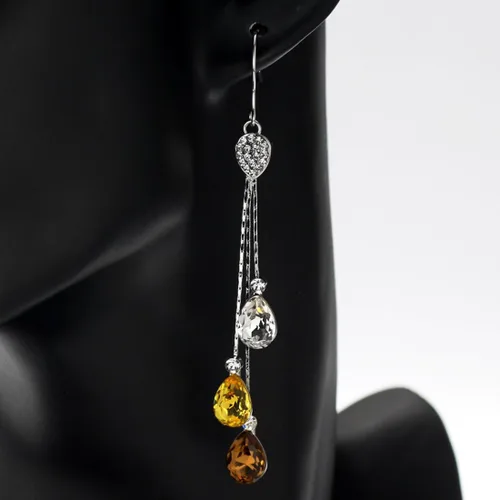 Miniatura 5 de Neoglory aretes colgantes de cristal hechos con elemento Swarovski, tres colores, 3.14 pulgadas