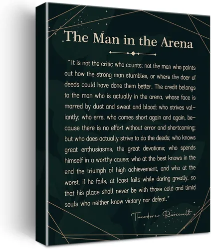 Lienzo enmarcado con cita de Theodore Roosevelt, con texto en inglés "The Man in the Aren", póster con texto inspirador y competitivo del hombre con