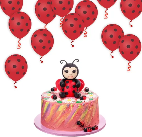 Miniatura 6 de 50 globos de mariquita, globos de lunares rojos y negros de 12 pulgadas, globos de látex para fiesta temática de mariquita, boda, fiesta