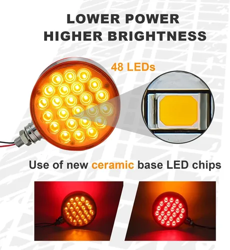 Miniatura 2 de NeaLia Luces de Guardabarros de Pedestal Redondas de 4 pulgadas, 48 Luces LED de Señal de Giro de Doble Cara para Remolque de Camión Semi, 2PCS
