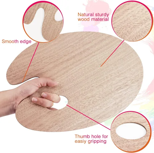 Miniatura 3 de Tamaki Paleta de pintura de madera, bandejas de pintura para acrílico, paleta de arte para pintar, bandejas con soporte para pulgar para artista, 1