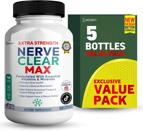 Miniatura 7 de Nerve Clear Max Extra Strength, vitaminas y minerales esenciales, apoyo para la salud nerviosa, 60 cápsulas, suministro para 30 días (1)