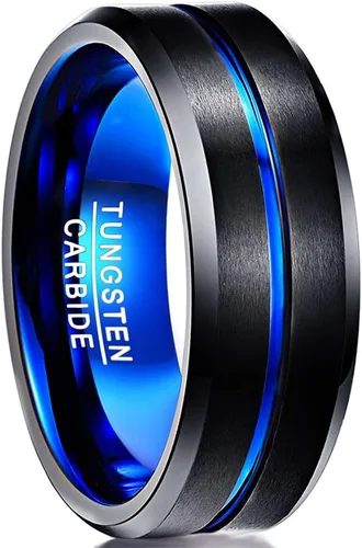 NUNCAD - Anillo de tungsteno de 532, 1564, 516, 2564 pulgadas, para hombres y mujeres, color negro, azul, dorado, oro rosa, plata y bordes