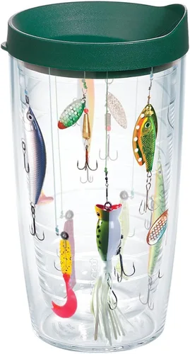 Tervis Señuelos de pesca hechos en Estados Unidos, vaso aislado de doble pared para viaje mantiene las bebidas frías y calientes, 16 onzas, clásico