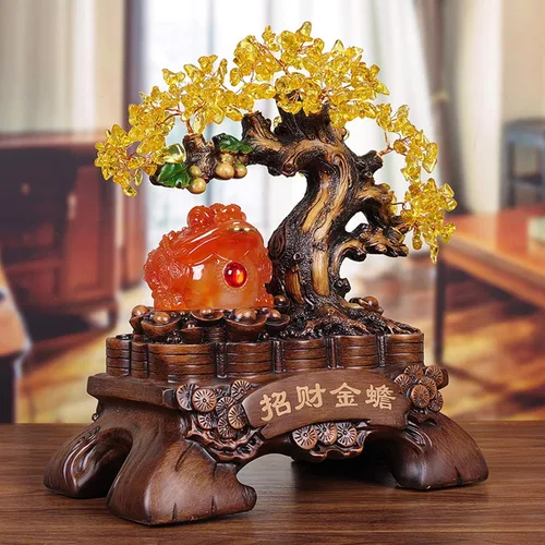 Miniatura 5 de Figuras, estatuas/adornos de Feng Shui, decoración de árbol de dinero de cristal de sapo dorado que atrae riqueza y buena suerte, decoración