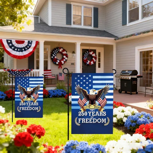 Miniatura 5 de Bandera de jardín con el 250 aniversario de Estados Unidos, diseño de águila patriótica de doble cara con banderas estadounidenses, pancarta