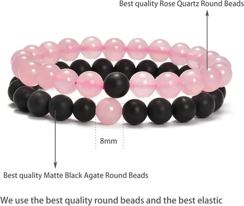 Miniatura 2 de AD Beads 2 pulseras elásticas de cuentas de distancia para él y para ella, pulsera de yoga de piedra natural