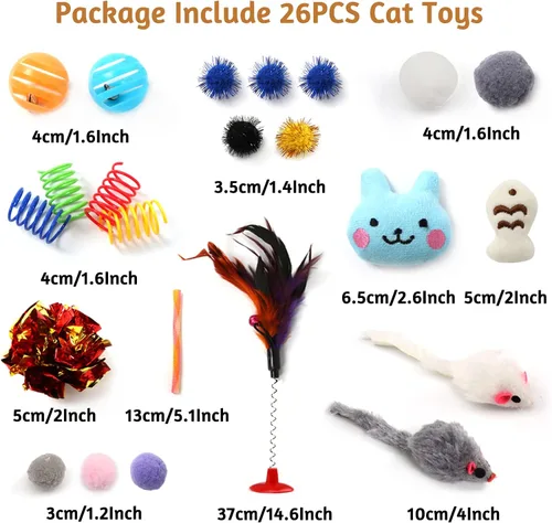 Miniatura 2 de Juguetes para gatos surtidos de juguetes para gatos, paquete de 26 juguetes para gatos, paquete variado para gatito, juguete de varita para gato
