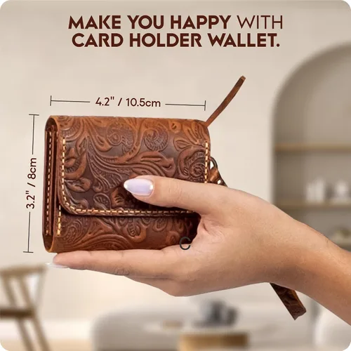 Miniatura 7 de Toros Craft Handmade Leather Wallets for Women, Western Wristlet Wallets, Floral Leather Small Credit Card Holder with Zipper, Minimalist & Cute