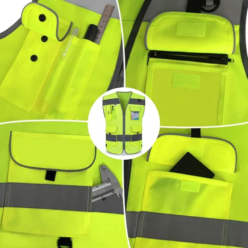 Miniatura 4 de TCCFCCT Hi Vis Chaleco de seguridad reflectante de alta visibilidad con 9 bolsillos para hombres y mujeres, chaleco de construcción con tiras