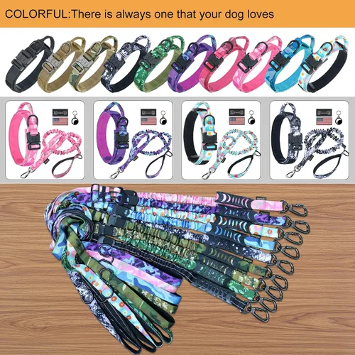 Miniatura 4 de Collar táctico para perro, collar con camuflaje digital para perros grandes, collar militar K9 ajustable y resistente con asa, con la bandera