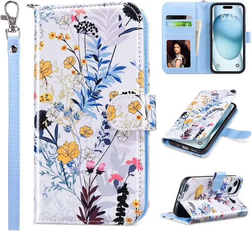 Miniatura 10 de ULAK Compatible con iPhone 15 Estuche tipo cartera para mujer, funda tipo billetera de piel PU premium con tarjetero, función de caballete, estuche