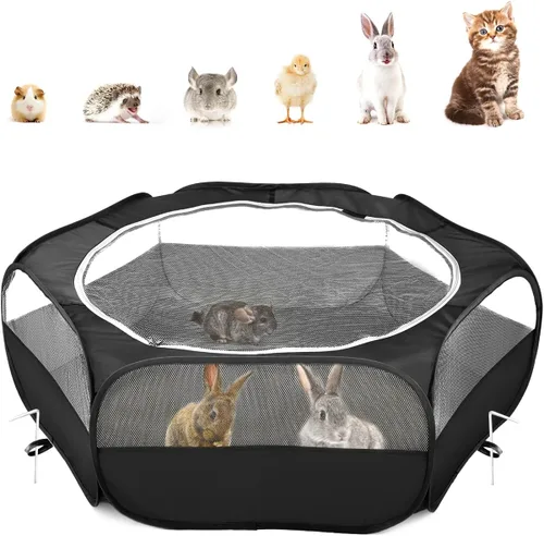 Miniatura 18 de Pawaboo Corralito para Animales Pequeños, Carpa de Jaula Impermeable para Mascotas Pequeñas con Cubierta con Cremallera, Cerca Portátil para Patio