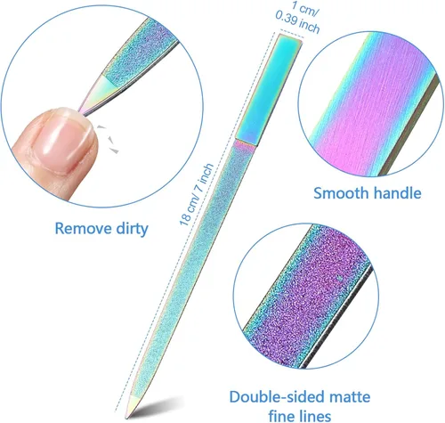 Miniatura 3 de Mudder Juego de 3 limas de uñas de diamante para mujeres y hombres, acero inoxidable, metal, zafiro, doble cara, limadores de uñas de los pies