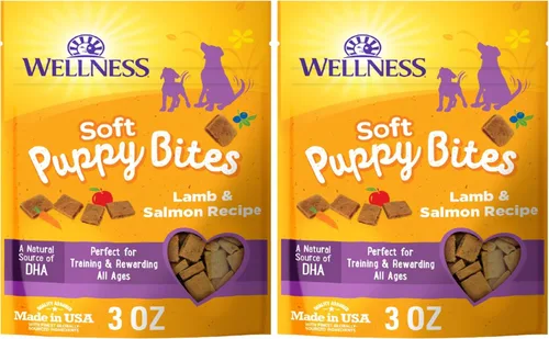 Miniatura 13 de Wellness Golosinas para cachorros, naturales, golosinas de entrenamiento, sin granos, cordero suave y salmón (bolsa de 8 onzas)