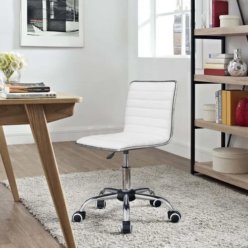 Miniatura 6 de Homall Moderno escritorio de oficina con respaldo bajo ajustable y acanalado sin brazos para escritorio de oficina giratorio de cuero con ruedas