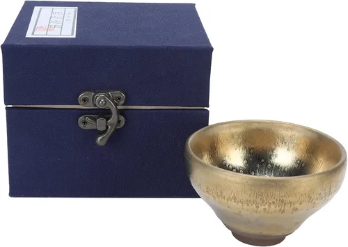 Miniatura 10 de Alvinlite Jianzhan Teacup Tenmokus Kung Fu Juego de té chino Taza de té Bote de té 2 piezas Tazón de té de cerámica con gran esmalte Artesanías Caja