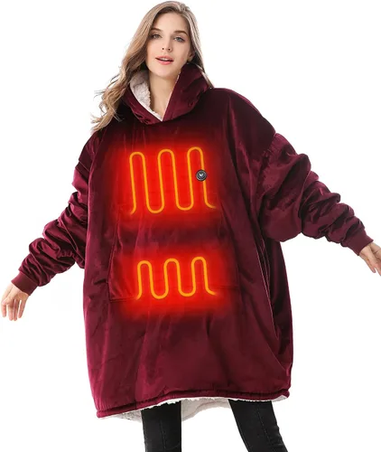 Miniatura 14 de Venustas Manta térmica con capucha con batería, sudadera unisex de gran tamaño Sherpa para mujeres y hombres Alpaca