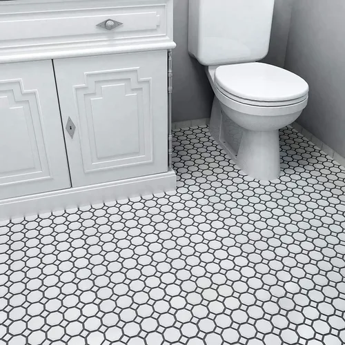 Miniatura 4 de Tenedos Mosaico de porcelana octágono blanco mate con puntos blancos, 20 hojas/estuche para pisos, paredes, salpicaduras de cocina y azulejos de baño