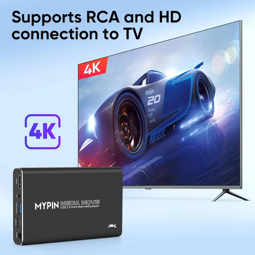 Miniatura 2 de 4K@30hz USB3.0 HDMI Media Player Soporte 2.5 "SATA HDD con HDMI/AV/salida óptica, reproductor MP4 H.265 portátil para videos/música/fotos desde