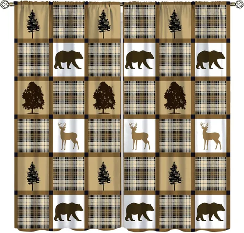 Miniatura 9 de Cortinas rústicas de alce y oso, tratamiento retro para ventana de cabaña de oso salvaje para dormitorio, cocina, cortinas de estilo rústico Retro