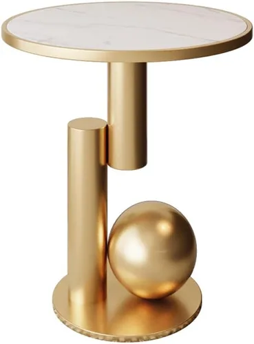Mesa auxiliar redonda de mármol moderna de 15.7 pulgadas, mesa auxiliar decorativa (dorado)