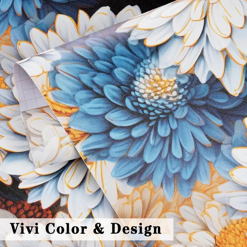 Miniatura 2 de ReWallpaper Papel tapiz floral grande para despegar y pegar, papel tapiz vintage de margaritas azules y blancas para habitación de niñas, pintura al