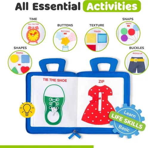 Miniatura 4 de deMoca - Juguete montessori, libro para bebés - Juguetes para niños pequeños - Juguete de viaje - Juguete educativo con actividades para niños y Azul