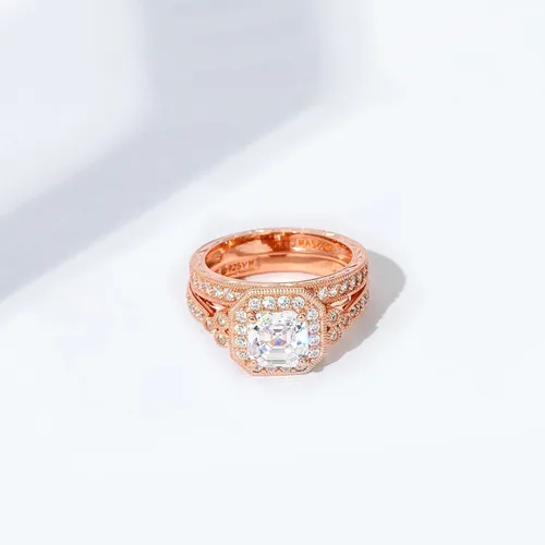 Miniatura 5 de Tienda Collection Platinum or Gold Plated Sterling Silver Antique Ring set with Asscher-Cut Infinite Elements Cubic Zirconia