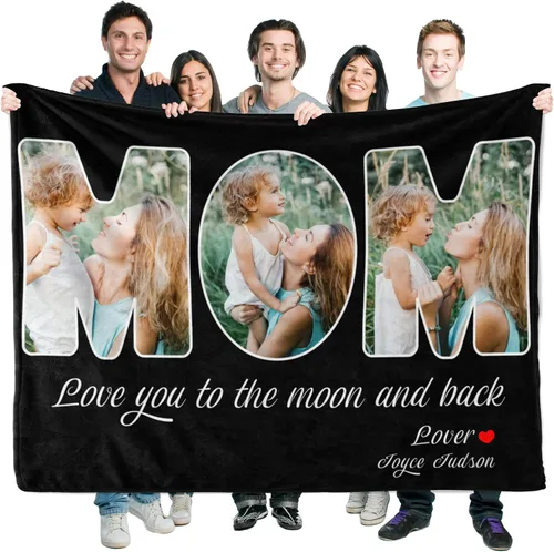 Miniatura 14 de Manta personalizada con corazones con fotos para mamá papá, manta personalizada para la cama, manta de forro polar, regalo para la familia, regalo