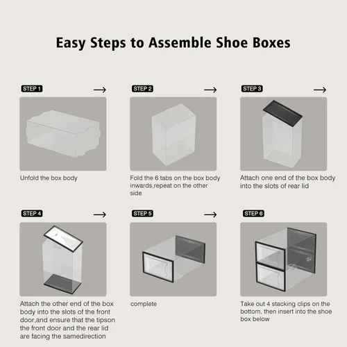 Miniatura 8 de 12 cajas de almacenamiento de zapatos, de plástico transparente apilable, organizador de zapatos para armario, contenedores de zapatos apilables