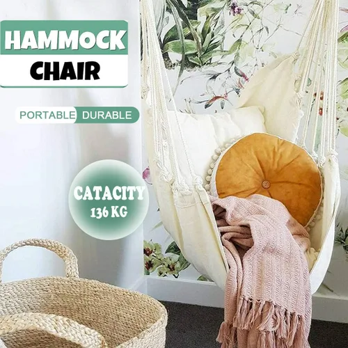 Miniatura 3 de Silla hamaca colgante de cuerda para interiores y exteriores, columpio de hamaca de tejido de algodón resistente, máximo 300 libras