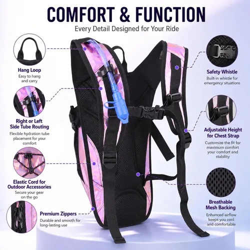 Miniatura 4 de Mochila de hidratación reflectante, paquete de hidratación, mochila de agua con vejiga de hidratación de 2 litros, esencial para festivales, paquete