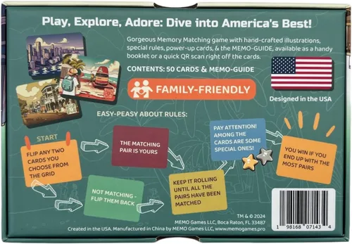 Miniatura 9 de MEMO Florida Landmarks - Juego de cartas de memoria para adultos, niños y adolescentes - Juego educativo de viaje familiar con 50 cartas y datos QR