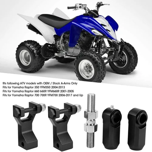 Miniatura 4 de Kit de bajada delantera, material de aluminio, kit de bajada delantera y trasera ajustable para ATV para Raptor 350 660 700 (negro)