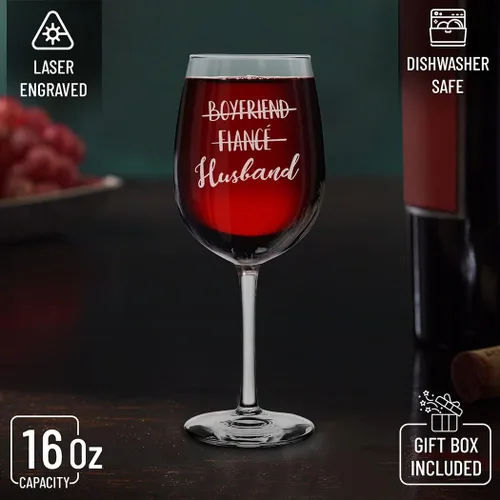 Miniatura 2 de shop4ever® Juego de 2 copas de vino grabadas con tallo grabado para novio, prometido, esposa, esposa, novios, novios, novias, prometidos, esposas