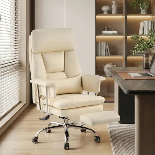 Miniatura 8 de Furniliving Silla de oficina grande y alta con reposapiés, silla de oficina ejecutiva de piel sintética con respaldo alto y soporte lumbar