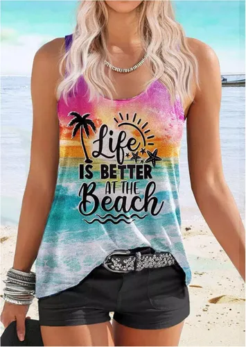 Miniatura 2 de Sun Sand and in My Hand - Camiseta sin mangas para mujer, diseño de verano hawaiano, playa, camiseta sin mangas, linda camiseta sin mangas