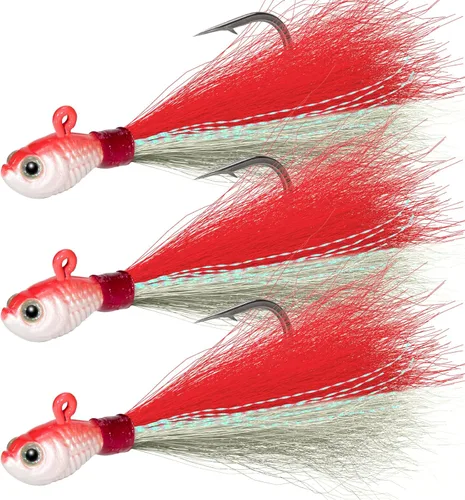 Miniatura 13 de Dr.Fish Paquete de 3 señuelos de cola de cubo para el cabello, señuelos de agua salada y dulce para pesca de surf, pesca, blanco, rojo, Chartreuse