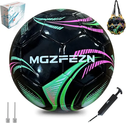 MGZFEZN Youth Soccer Ball Size 3/4/5, Kids Outdoor Play Game Training Practice Soccer Ball for Teen Boy Girl Indoor Outdoor with 1 Pump 1 Net Bag